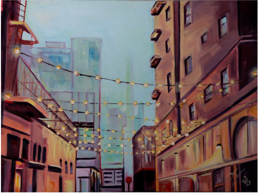 Urban Landscape with a String of Lights